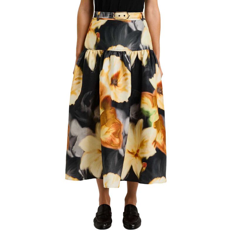Veronika Maine Botanical Floral Gathered Midi Skirt image number 0